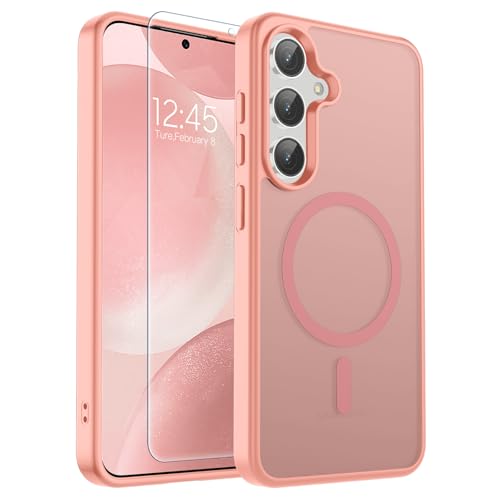 Image of SUPFINE Magnetic for Samsung Galaxy S24 Case / S25 Case with Screen Protector, (Built-in Magnets) (Military Grade Drop Protection) Slim Translucent Shockproof Phone Case,Light Pink