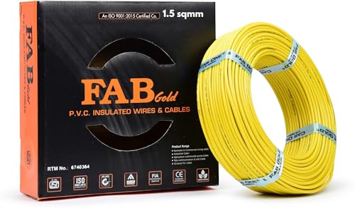 Image of 1.5 sqmm Single Core Copper Electrical Wire, 90 Meter (Yellow) | Heat Resistant & Flame Retardant (FR) | Lead-Free LSH House Wire for Home & Industrial Use