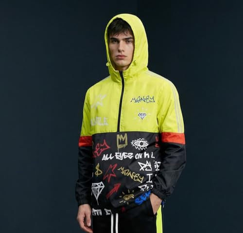 Image of SCREENSHOT Mens Streetwear Windbreaker Jacket - Lightweight Graphic Hoodie, Graffiti Hip Hop Urban Fashion Pullover Top