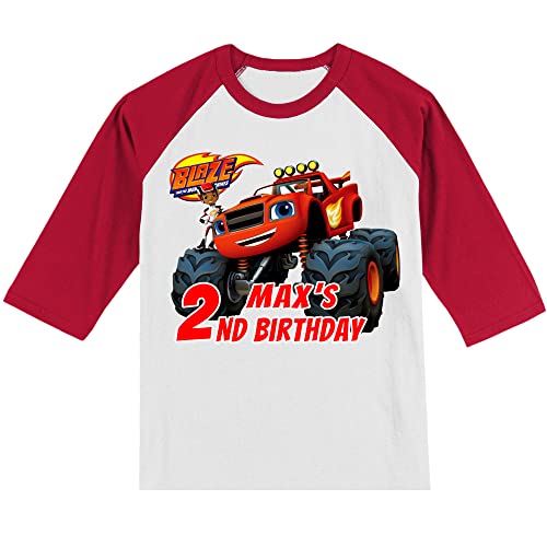 Personalized Monster Truck Birthday Shirt | Monster Truck | Personalized with Name and Age | Unisex 3/4 Sleeve Raglan T-Shirt2