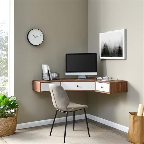 Modway Transmit 47" Wall Mount Corner Wood Office Desk in Walnut/White - Thumbnail 2