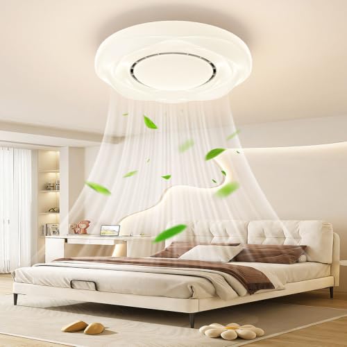 Ventilateur de plafond sans pales avec éclairage et télécommande, silencieux, plafonnier avec ventilateur, intensité réglable, 3CCT (3000 K-5700 K), minuterie, 6 vitesses, Blanc Lampe avec ventilateur