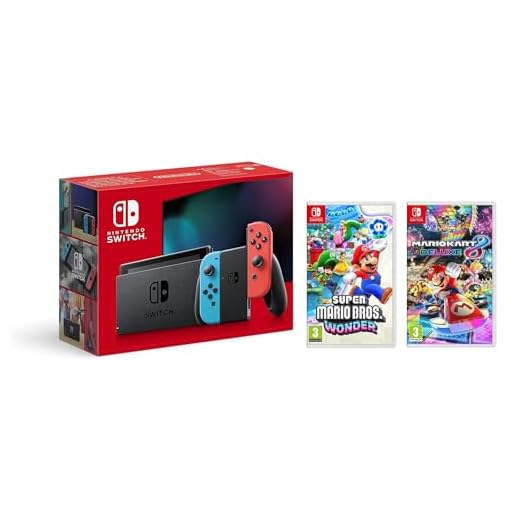 Consola Nintendo Switch - Color Azul Neón/Rojo Neón + Super Mario Bros. Wonder + Mario Kart 8 Deluxe