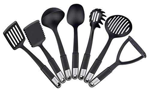 FACKELMANN Küchenhelfer-Set Sense, Kochbesteck aus hochwertigem Kunststoff mit langlebigem und rutschfestem Soft-Touch-Griff, (Farbe: Schwarz/Silber), Menge: 1 x 7er Set