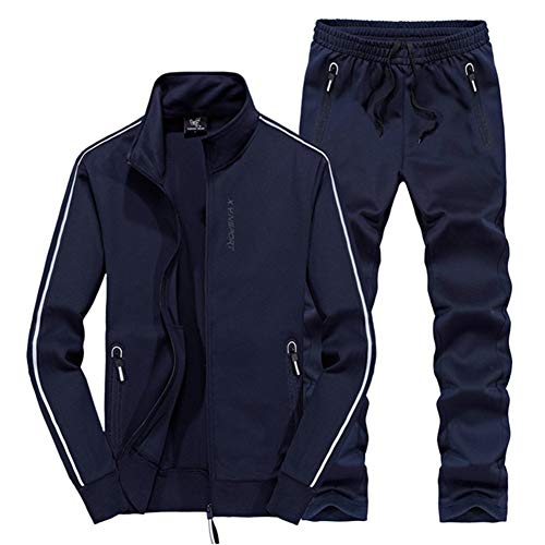 WYX Men's Tracksuit Men Spring Autumn Two Piece Clothing Set Casual Tracksuit Sportswear Sweatsuit,Blue,XL