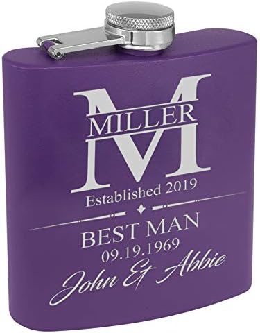 Personalized Stainless Steel Flask - Perfect for any groomsman, best man, father of the groom (Black)