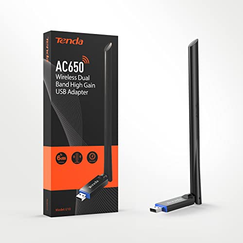 Image of Tenda 650Mbps WiFi Dongle, Wireless USB Adapter for PC /Desktop, Dual-Band 433Mbps (5GHz) 200Mbps (2.4GHz), High Gain 6dBi Antenna Wi-Fi, MU-MIMO, Soft AP Mode, Supports Windows 10 /8.1 /8 /7 /XP,U10