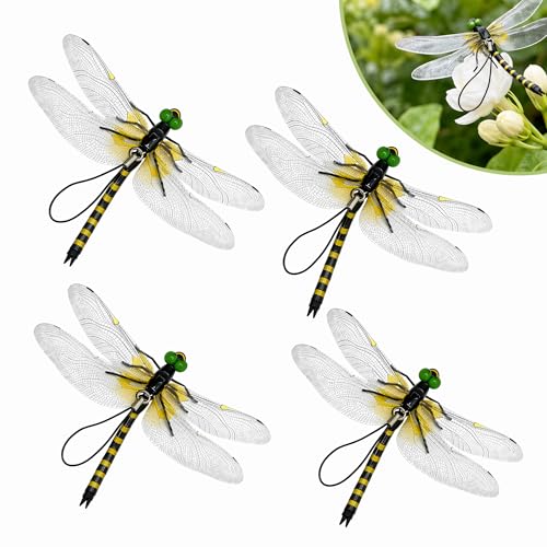 4PCS Dragon Fly Clips for Bugs Repellent - 3D Realistic Dragonfly Clips to Keep Bugs Away - Driving Away Mosquitoes Bees & Flies - Fake Dragonflies for Indoor & Outdoor - Garden Decor Patio Hat