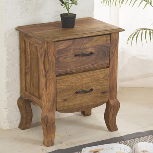 Image of Sheesham Wood Side Tables for Bedroom with 2 Drawers | End Table for Living Room, Bedroom | Wooden Night Stand Side Table for Bedroom | Rustice Teak