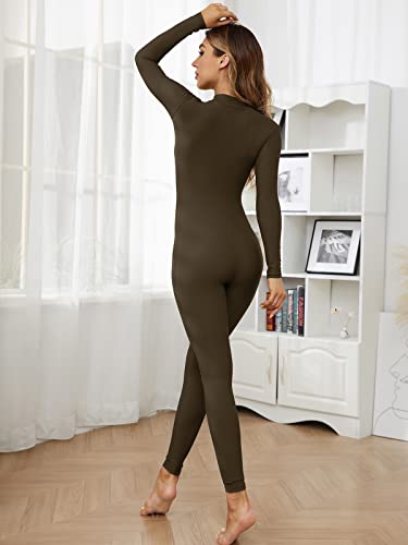 Image of speerise Women's Jumpsuits Long Sleeve Zipper Turtleneck One Piece Bodycon for Yoga Clubwear