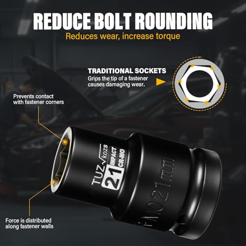 Image of 1 Inch Drive 21mm Deep Metric Impact Socket,CR-MO,6 Point Radius Corner Design,Square Chamfered Opening,Axle Nut Impact Grade Socket for Easy Removal