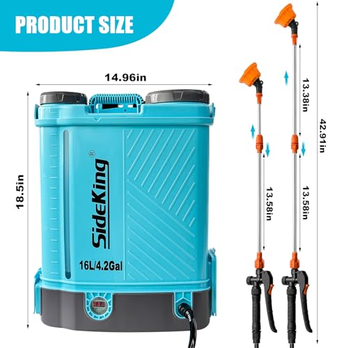SideKing Battery Powered Backpack Sprayer 4 Gallon, 0-100 PSI Adjustable Pressure Sprayer Compatible with Makita 18V Battery, Electric Sprayer with Wand, 5 Nozzles, 2.6Ah Battery&Charger Included