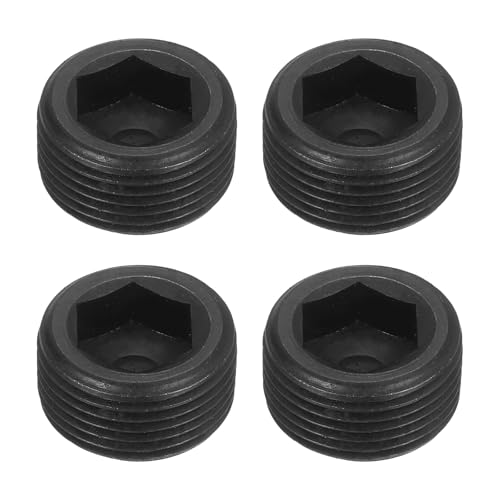 uxcell 4Pcs Male Thread Socket Pipe Plugs, M22-1.5x12mm Carbon Steel Internal Hex Thread Pipe Caps for Pipe Fitting and Sealing, Black