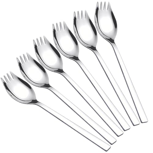 Hawpasy Juego De 6 Sporks Multifunción De Acero Inoxidable 18/10, Cucharas Y Tenedores 2 En 1 De 19 Cm, Cubiertos Reutilizables para Ensalada, Postres, Camping, Viajes Y Uso Diario