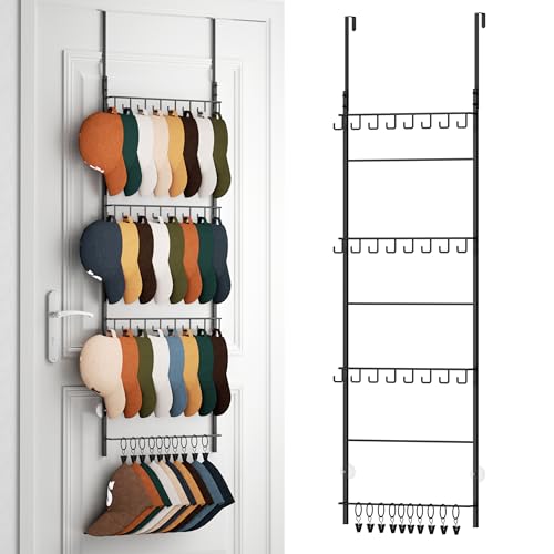 HapiRm Porte-Casquettes 4 Étages Organisateur de Porte Baseball Noir