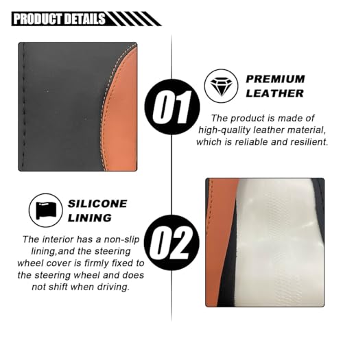 LAINLOY 14.5"-15" Car Steering Wheel Cover, Microfiber Leather Cover, Anti-Slip Breathable Steering Wheel Decoration, Universal Steering Wheel Accessories for Diverse Cars (Coffee)