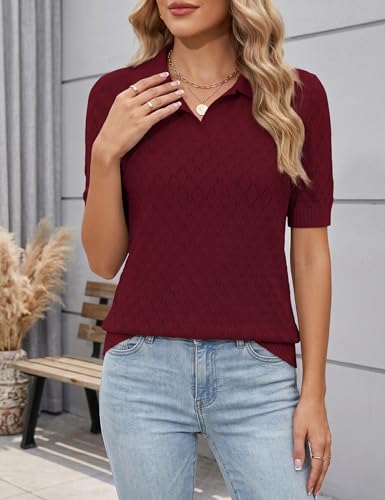 Image of Rapbin Womens Short Sleeve Knit Polo Shirts Summer Spring Sweater Tops