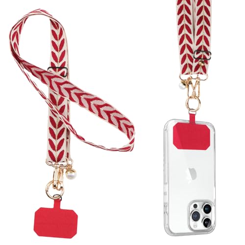 Knrlqim Cordino per cellulare Universale, Regolabile laccetto Universale per telefono a Catena, Cordino da Collo Collana Tracolla Compatibile con Maggior Parte Smartphone, Rosso