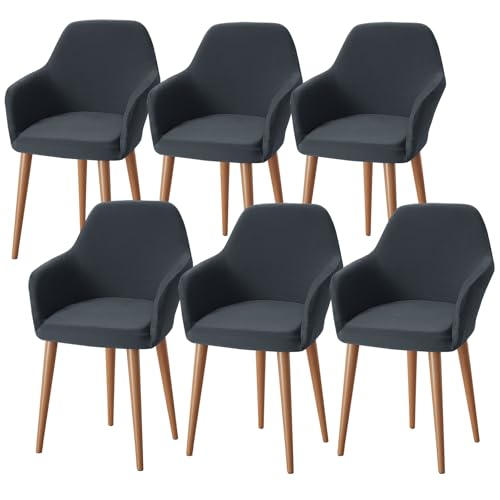 Alishomtll Lot de 6 housses de chaise extensibles avec accoudoirs, amovibles et lavables - Pour cuisine, banquet, mariage, fête (gris, 6 pièces)