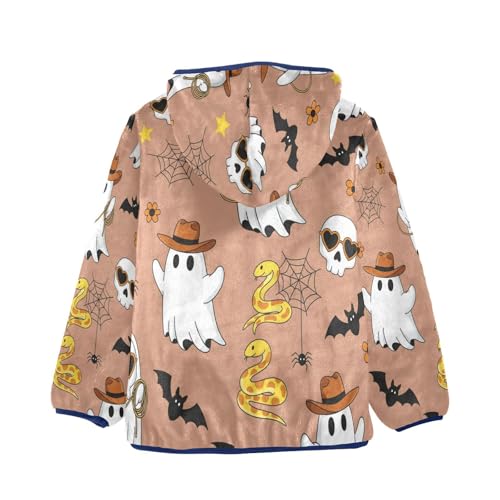Cute Halloween Pattern with Ghost Toddler Fleece Jacket Girl Boys Hooded Fleece Jacket Coat Warm Outwear Zip-up 3-10T2