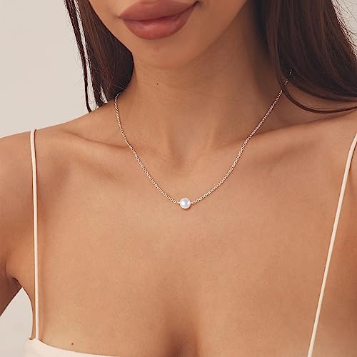 Hanli Pearl Necklace For Women 14K White Gold Plated Dainty Faux Pearl Necklace Handmade Simple Simulated Pearl Choker Necklace For Women Everyday Jewelry Gifts #TOP1