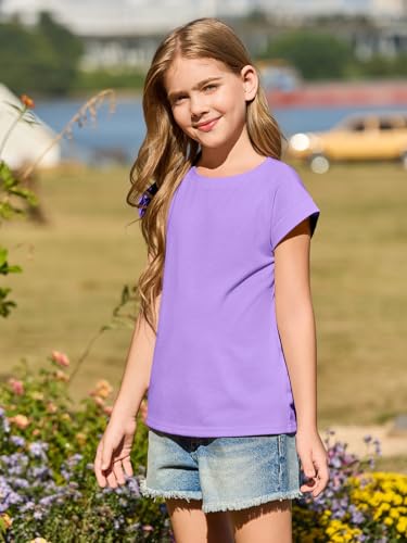 Image of Haloumoning Girls Cap Sleeve T Shirts Kids Summer Crewneck Solid Tops Tees 5-14 Years