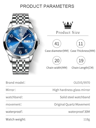 Image of OLEVS Watch for Men Luxury Dress Analog Quartz Stainless Steel Waterproof Luminous Date Diamond Business Two Tone Casual Wrist Watch