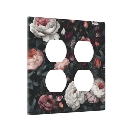 Decorative Outlet Covers Rustic Big Pink Flowers White Peony Floral 2 Gang Wall Plate Cover Double Duplex Receptacle Two Switch Light Switch Cover Plate Jumbo Faceplate