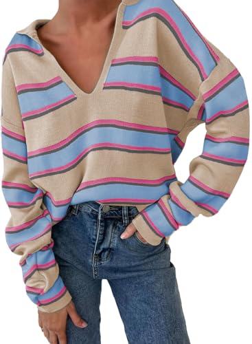 EVALESS Striped Pullover Sweaters for Women Polo V...