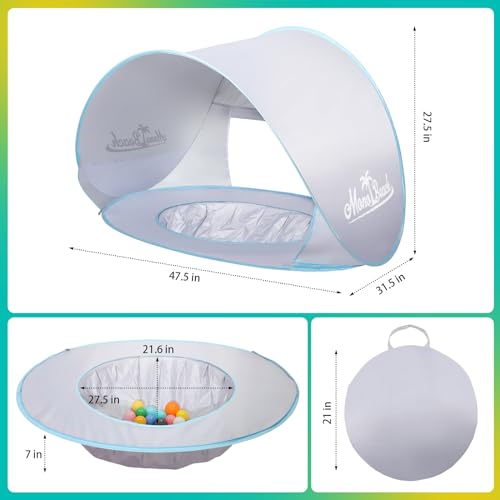 Image of Monobeach Baby Beach Tent Pop Up Portable Shade Pool UPF50+ UV Protection Sun Shelter for Infant with Easy Set Up Canopy (Silver Beach Tent)