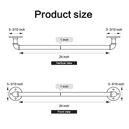 HouseAid 24 Inch Industrial Steel Pipe Towel Rack Holder, Heavy Duty Rustic Hand Towel Bar, Vintage Style Towel Rod for Bathroom, Matte Black