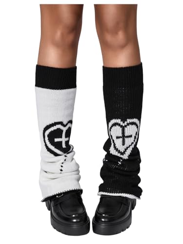 Image of RoseSeek Women's 1 Pair Y2K Bow Front Lace Trim Leg Warmers Ribbed Knit Over Knee Pile Leg Warmers Long Socks