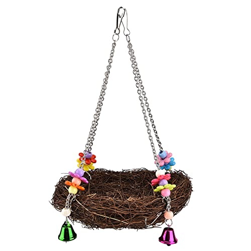Brinquedo de palha de ninho de pássaro papagaio com sinos, acessório de gaiola giratória para pendur
