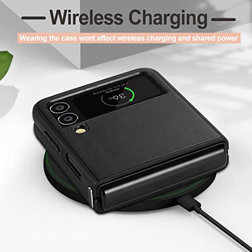 Kezihome Samsung Galaxy Z Flip 4 Case, Samsung Z Flip 4 Genuine Leather Case, Slim Thin Shockproof Full-Body Protective Cover Phone Case Compatible With Galaxy Z Flip 4 5G (Black) #TOP6