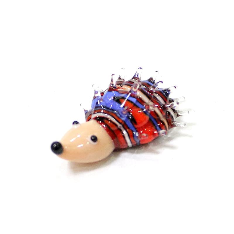 Creative Colorful Cartoon Animal Mini Figurines Cute Handmade Glass Hedgehog Tiny Statue Craft Ornaments Fairy Garden Decoration (Color : Red, Size : About 4cm)
