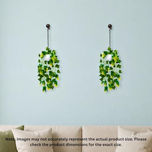 Image of fancymart Artificial Hanging Ivy Plant with White Hanging Pot & Rope, 60 cm Height, Pack of 2, Realistic Green Leaf Creeper for Home, Office, Living Room & Wall Decor