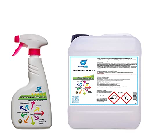 KaiserRein Schimmel-Entferner Spray 5 L und 500 ml Sprayflasche Haushalt, Bad, WC, Dusche Chlorfrei wirkt dauerhaft