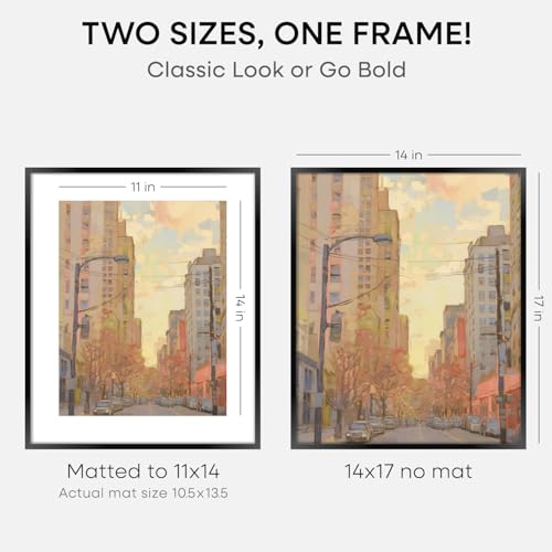 Image of Homeforia 14x17 Picture Frame Black, High End Metal 14 x 17 Poster Frames with Mat 11 x 14 for Photo, 14x17 Black Frame Matted to 11x14 inch Print, 17x14 Thin Frame, Tempered Glass, Wall Kit, Set of 4