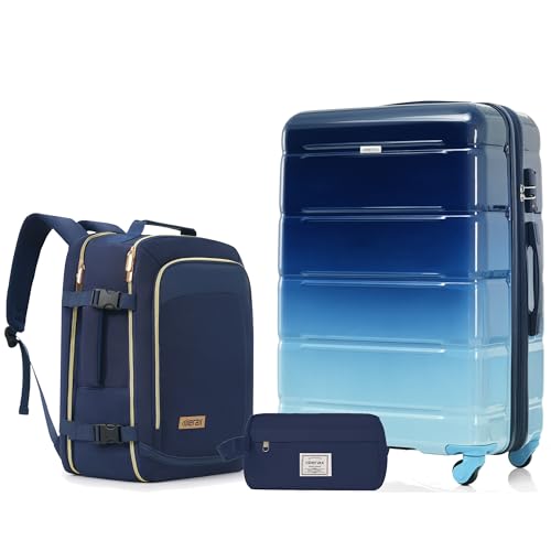 Image of Hardshell Luggage Sets, Lightweight Stripes Suitcases with Spinner Wheels, Navy 28