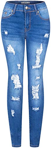 BodiLove Women's High Waist Rise 5 Pockets Skinny Comfy Jeans Zip Button Closure ed10 Denim Light 15