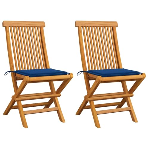 Générique Chaises de Jardin et Coussins Bleu Royal Lot de 2 Bois de Teck,Meubles,Mobilier de Jardin,Sièges de Jardin,Chaises de Jardin,Bleu,11.87 KG,3062470