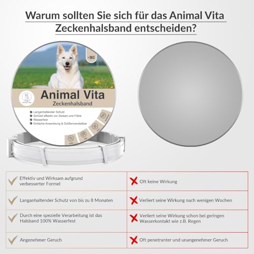 Animal Vita® Zeckenhalsband für Hunde [zuverlässiger Schutz vor Zecken] wasserdicht und verstellbar - bis zu 8 Monate Zeckenschutz mit 100% natürlichen Inhaltsstoffen, mit Zitroneneukalyptus