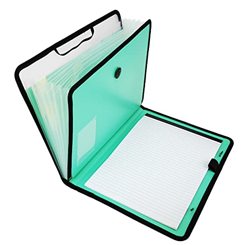 D.RECT Maletín portadocumentos, bloc de notas, carpeta organizadora, ampliable, portátil, archivador de documentos, goma redonda con botón de cierre, 7 compartimentos A4 menta