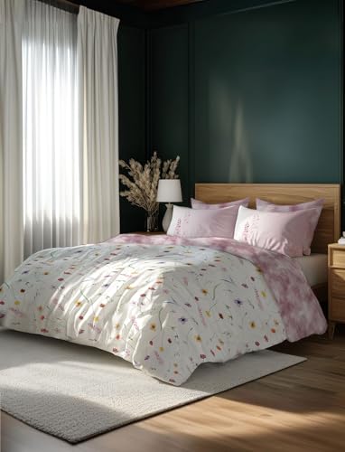 Image of LANE LINEN 400TC Morrison Bloom Super King Size Bedsheet with 4 Pillow Cases | 100% Cotton Digital Print Bedding Set (2.74 M x 2.74 M) | Modern Floral Pattern for Luxurious Comfort (Pink Floral)