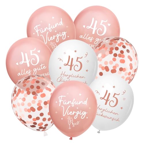 Luftballons 45 Jahre Geburtstag, 24 Stück Deko 45. Geburtstags Mädchen Frauen, 45 Alles Gute zum Geburtstag Ballons, Roségold 45. Geburtstagsdeko, 45th Birthday Ballon für Freundin Tochter Mutter