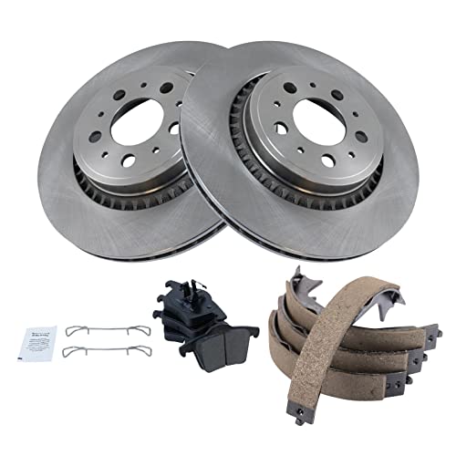 Image of TRQ Rear Brake Pad and Rotor Set Ceramic Parking Brake Shoes Compatible with 2003-2014 Volvo XC90