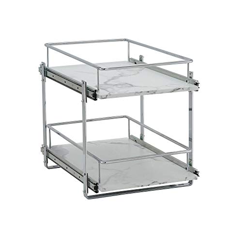 Household Essentials Faux Marble C53345-1 Glidez 2-Tier Kitchen Cabinet Organizer | Pull Out Shelves for Storage | 22 in D x 14.5 in W x 17 in H Wide
