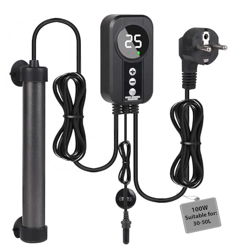 EXLECO Calentador Acuario Tubular de Titanio de 100 W con Controlador de Pantalla LED y Sensor de Temperatura, Calentador de Acuario de Temperatura Ajustable, Adecuado para Peceras de 30 50 L