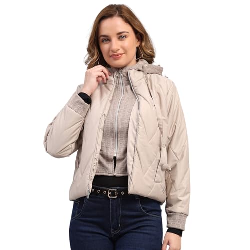 Image of Monte Carlo Womens Regular Fit Self Designed Hooded Zipper Full Sleeve Winter Jacket Women Winter Jacket | Stylish Zipper Jacket | Casual Winter Wear For Women's (Pack Of 1)
