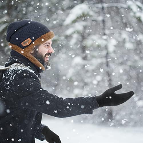 3 Pieces Winter Beanie Hat Scarf Set and Touch Screen Gloves Warm Thick Knit Fleece Lined Skull Cap Gifts for Men Women
